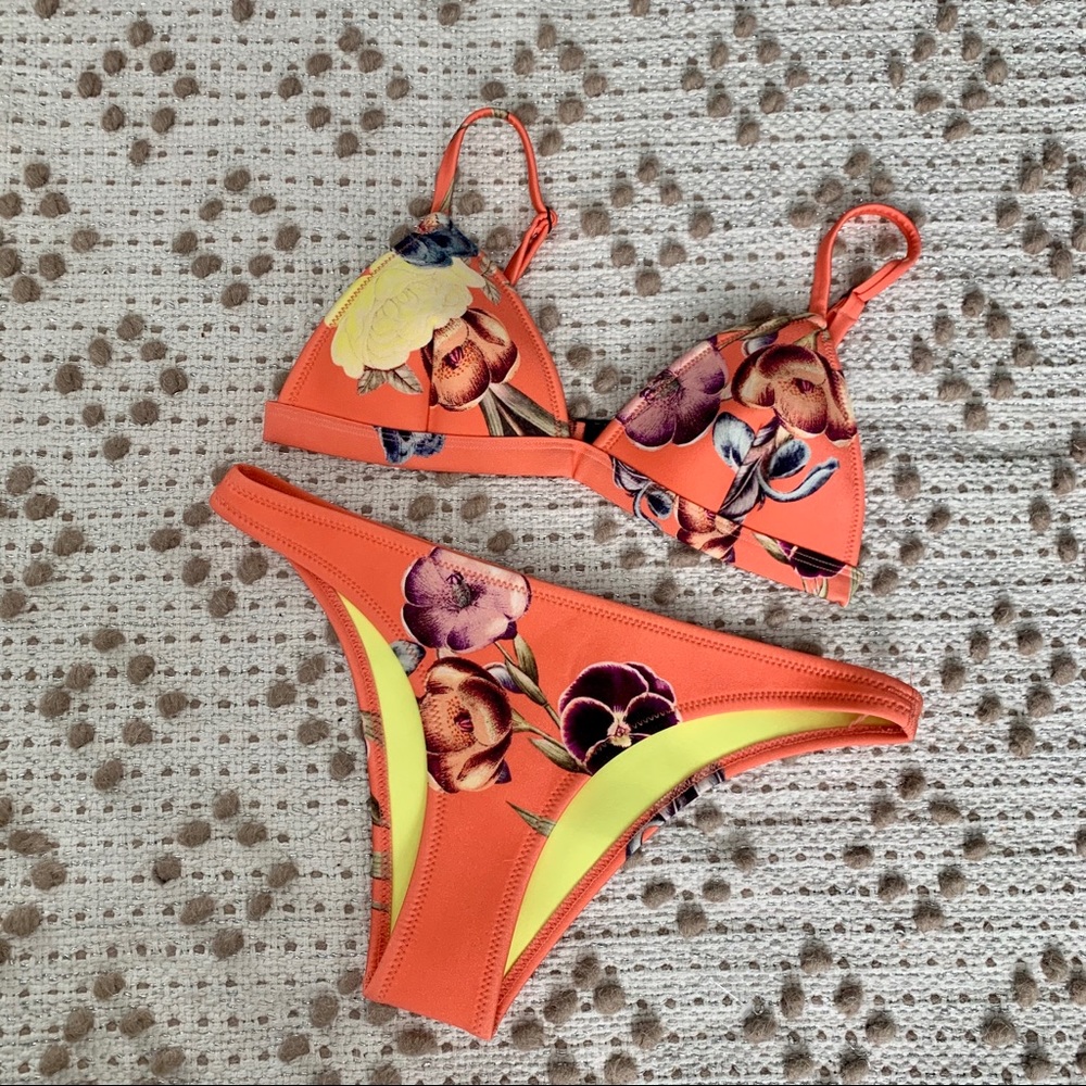 triangl swimwear Orange Floral Bikini Set